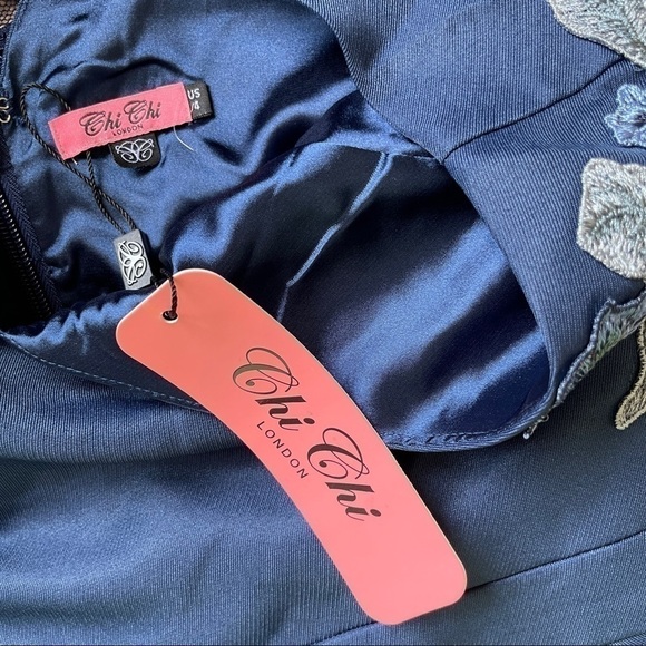 Nwt CHI CHI LONDON Appliqué Fit Flare Party Dress Navy 4 - Picture 13 of 14